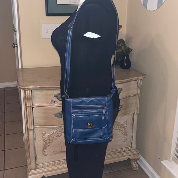 Crossbody Purse Messenger Blue Faux Leather Bag - Picture 1 of 16